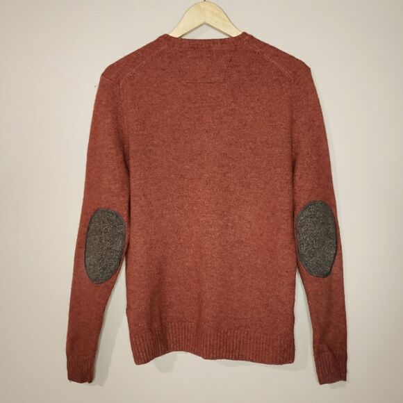 Black Brown 1826 Medium Long Sleeve Brown Rust Lambswool V-Neck Sweater Patches - Picture 4 of 9